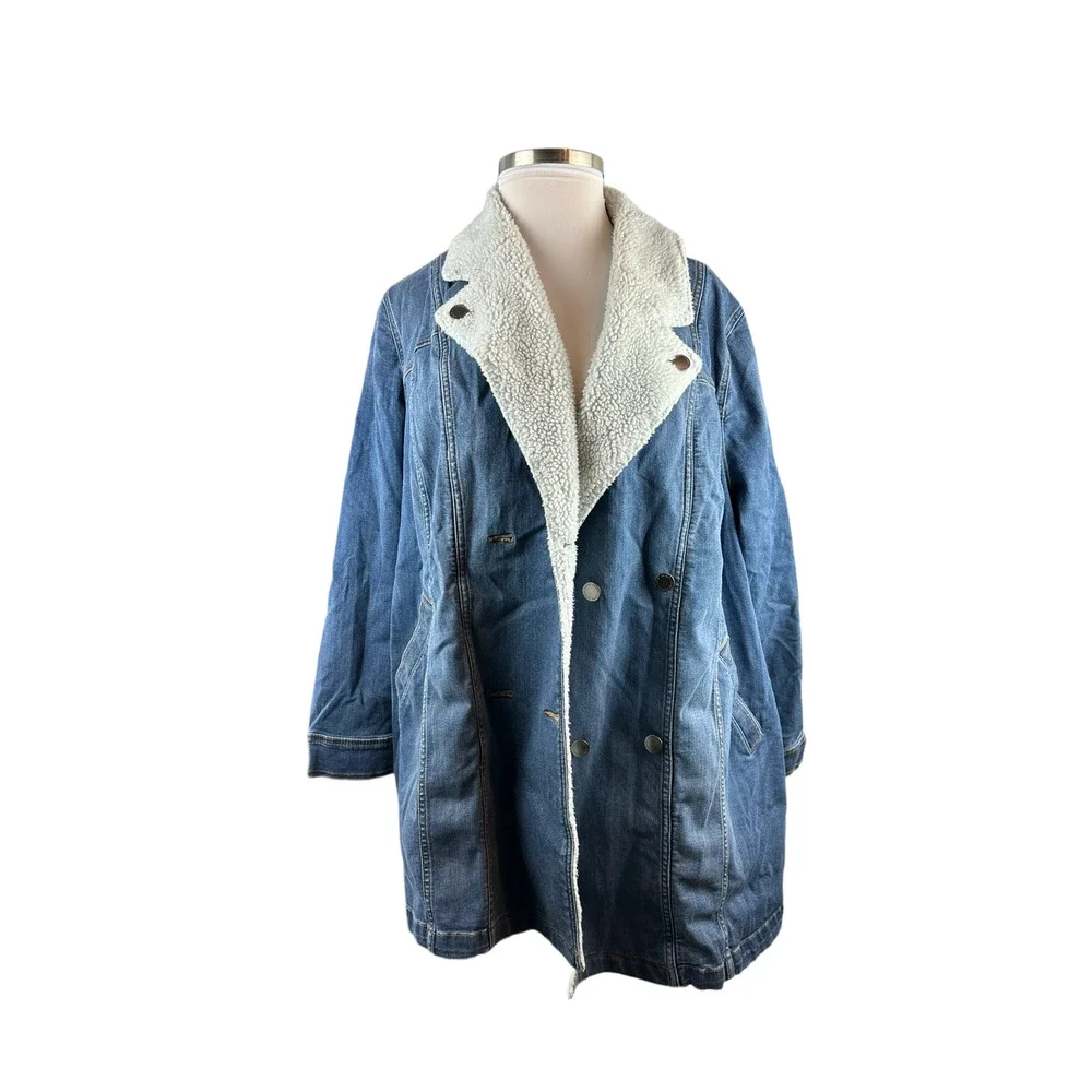 Lane Bryant Midi Denim Jacket Medium Wash Sherpa Women's Plus Size 26/28 H14229 - Picture 3 of 13